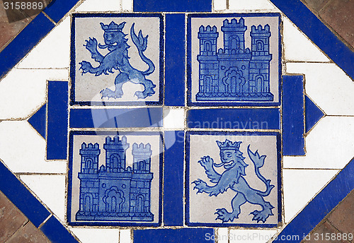 Image of Floor tile with heraldic symbols of Spain