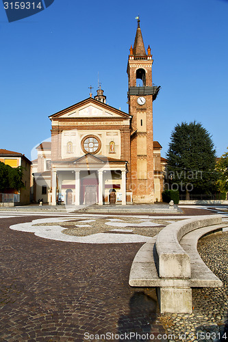 Image of in  the parabiago old   church  closed brick tower 