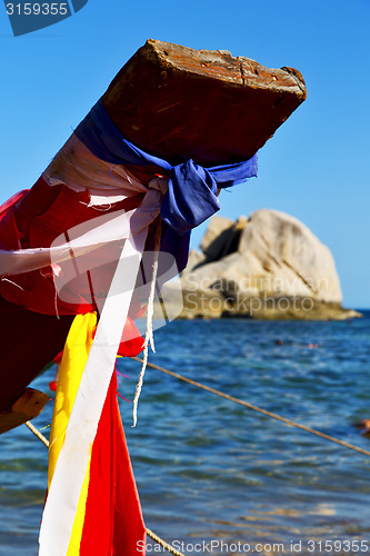 Image of prow   in the  kho tao bay isle white  beach    rocks    