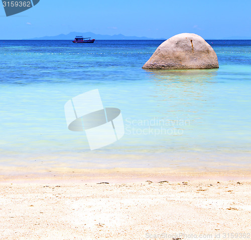 Image of asia  kho tao  bay isle white  beach    rocks pirogue  