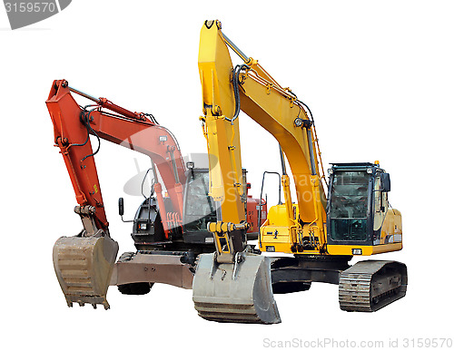 Image of two modern excavators isolated on the white