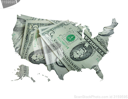 Image of map of USA made from dollars