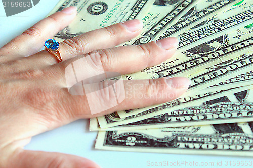 Image of woman's hand purchasing the ring with topaz