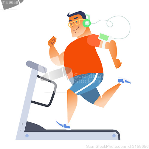 Image of Fat man on a stationary treadmill