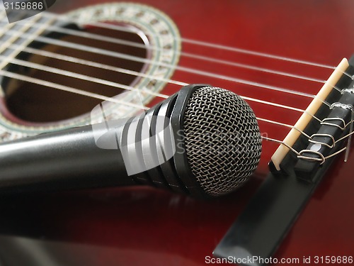 Image of microphone laying on the guitar