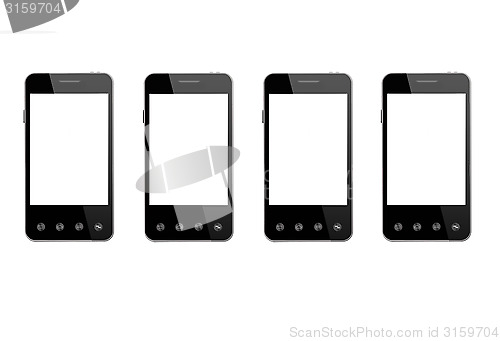 Image of four black smart-phones isolated on the white 