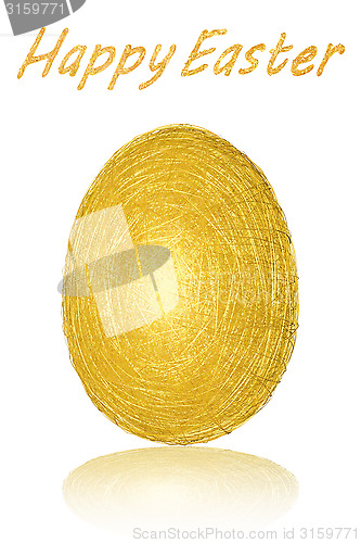Image of Easter egg of gold stripes on white background