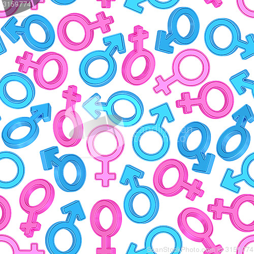 Image of Seamless background of male and female gender symbols on white