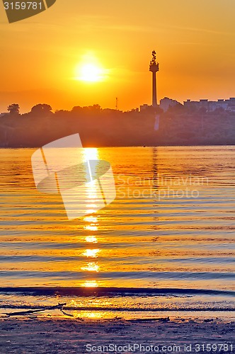 Image of sunset over danube river