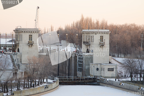 Image of Volga-Don canal named after VI Lenin, the gateway 2, winter Volgograd