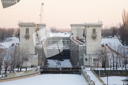 Image of Volga-Don canal named after VI Lenin, the gateway 2, winter Volgograd