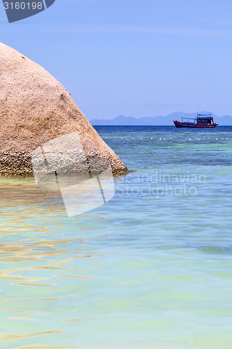 Image of asi  the  kho tao bay isle white  beach    rocks house boat   th