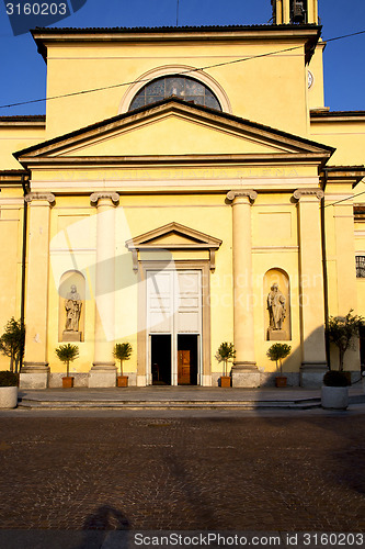 Image of  church  in  the robecchetto   old   closed brick tower sidewalk