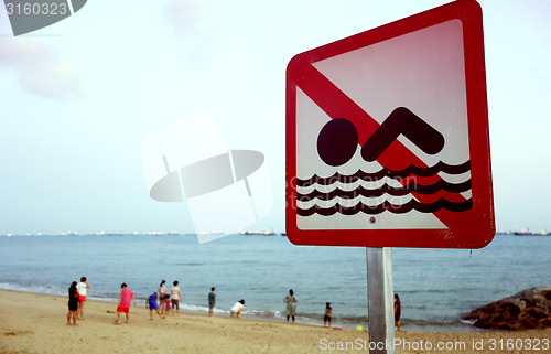 Image of A no swimming danger sign 