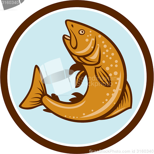 Image of Brown Trout Jumping Circle Cartoon