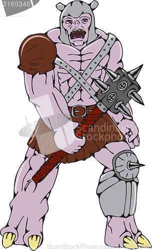 Image of Orc Warrior Holding Club Front Cartoon