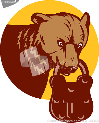 Image of Grizzly Bear Biting Bear Padlock Circle Retro