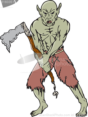 Image of Orc Warrior Wielding Tomahawk Cartoon