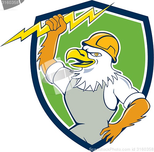 Image of Bald Eagle Electrician Lightning Bolt Shield Cartoon