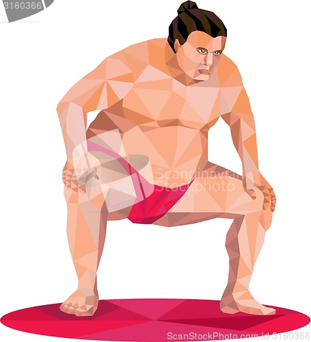 Image of Japanese Sumo Wrestler Squat Low Polygon