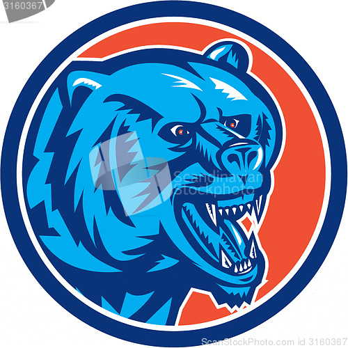 Image of Grizzly Bear Angry Head Circle Retro