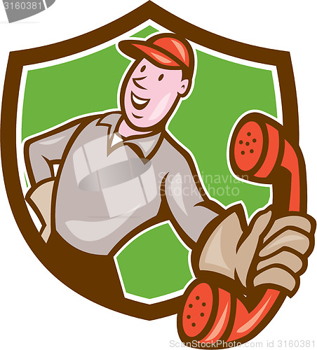 Image of Telephone Repairman Phone Shield Cartoon 