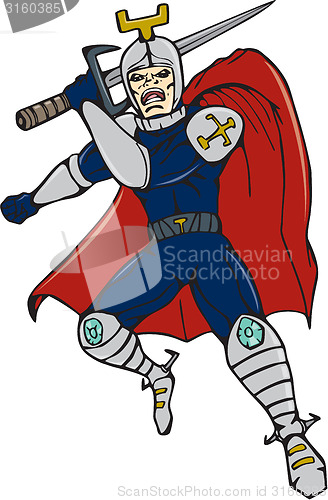 Image of Knight Brandishing Sword Cartoon