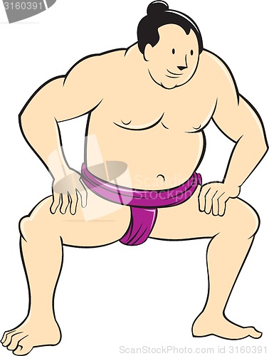 Image of Japanese Sumo Wrestler Squatting Cartoon