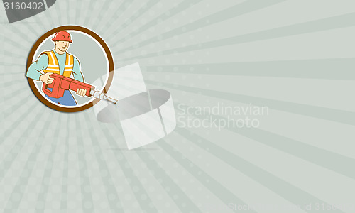 Image of Business card Construction Worker Jackhammer Circle Cartoon