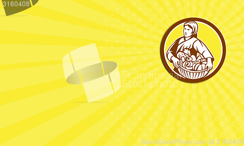 Image of Business card Female Organic Farmer Basket Harvest Retro