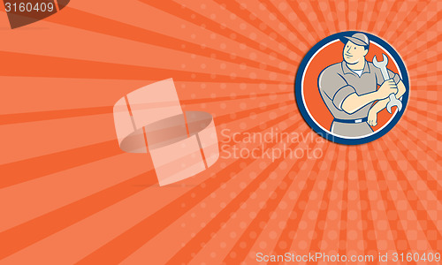 Image of Business card Mechanic Hold Spanner Wrench Circle Cartoon