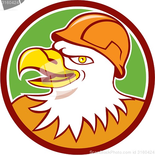 Image of Bald Eagle Construction Worker Head Circle Cartoon