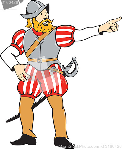 Image of Spanish Conquistador Pointing Isolated Cartoon 