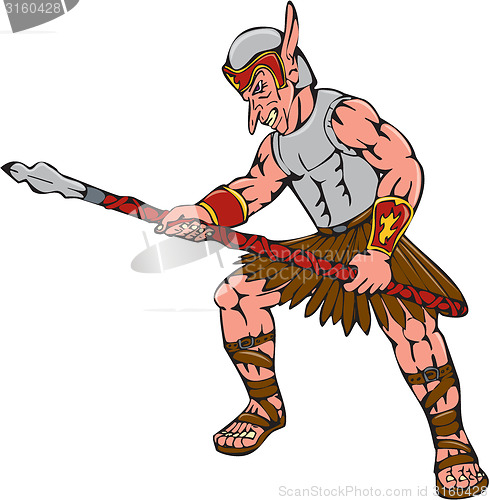 Image of Orc Warrior Thrusting Spear Cartoon