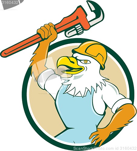 Image of Bald Eagle Plumber Wrench Circle Cartoon 