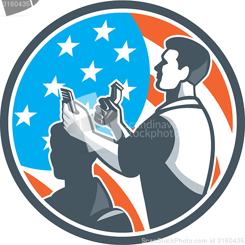 Image of Barber Scissors Comb Cutting USA Flag Retro