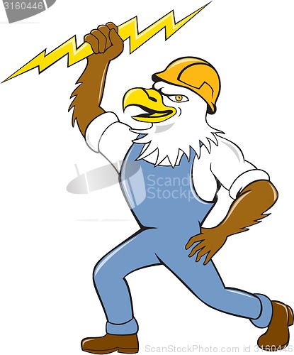 Image of Bald Eagle Electrician Lightning Bolt Standing Cartoon