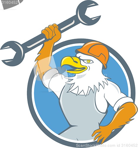 Image of Bald Eagle Mechanic Spanner Circle Cartoon 