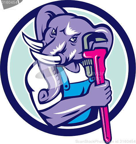 Image of Elephant Plumber Mascot Monkey Wrench Circle Retro