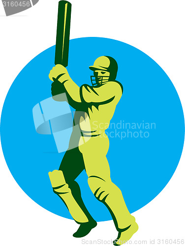 Image of Cricket Player Batsman Batting Circle Retro