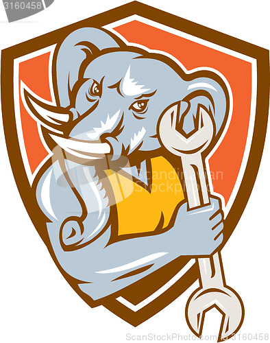 Image of Elephant Mechanic Spanner Mascot Shield Retro
