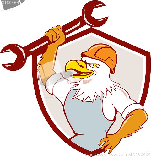 Image of American Bald Eagle Mechanic Spanner Shield Cartoon 