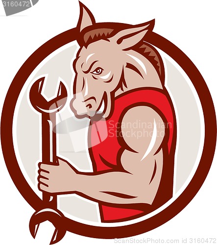 Image of Donkey Mechanic Spanner Mascot Circle Retro