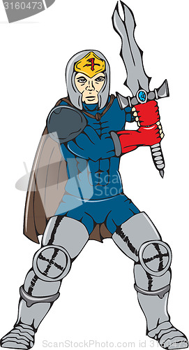 Image of Knight Wielding Sword Front Cartoon