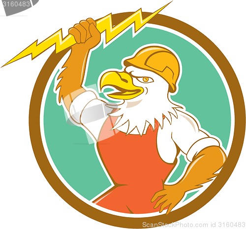 Image of Bald Eagle Electrician Lightning Bolt Circle Cartoon
