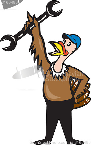 Image of Turkey Mechanic Standing Spanner Cartoon