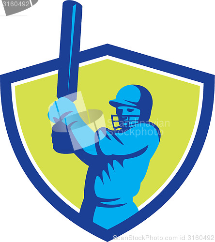 Image of Cricket Player Batsman Batting Shield Retro