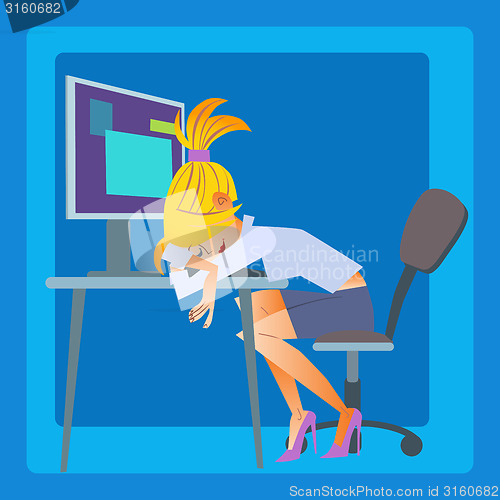 Image of businesswoman sleeping at the computer fatigue work girl