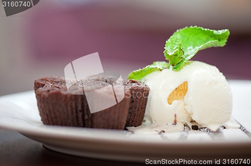 Image of chocolate cake with ice cream