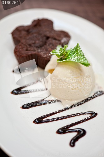 Image of chocolate cake with ice cream